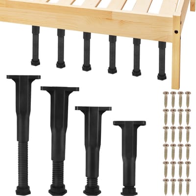 Dailygoods- Ondersteuningspoten 18,8-37cm Verstelbaar - Meubelpoten Set van 4 - Bedframe Ondersteuning - PVC - Zwart - Inclusief 24 Schroeven