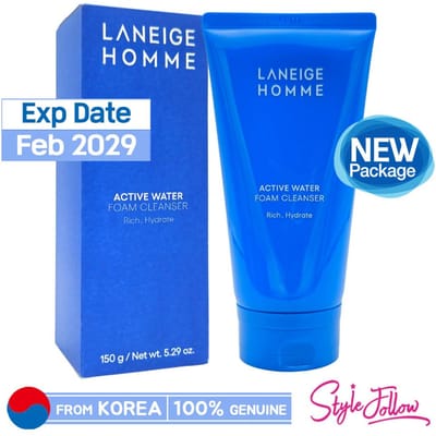 Nettoyant Moussant Hydratant Laneige Homme Active Water 150ml Nettoyant Visage Hydratant pour Hommes Nettoyage en Profondeur pour une Peau Fraîche et Saine blue
