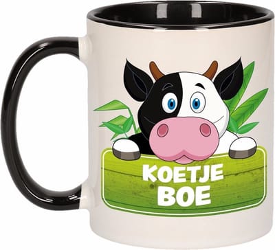 Bellatio Decorations Kinder koeien drinkmok - beker - Koetje Boe - zwart / wit - 300 ml - keramiek