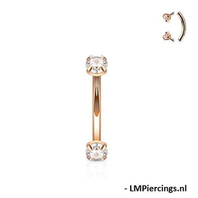 Piercing PVD curve prong 1.2x8x3 -rose goud - LMPiercings