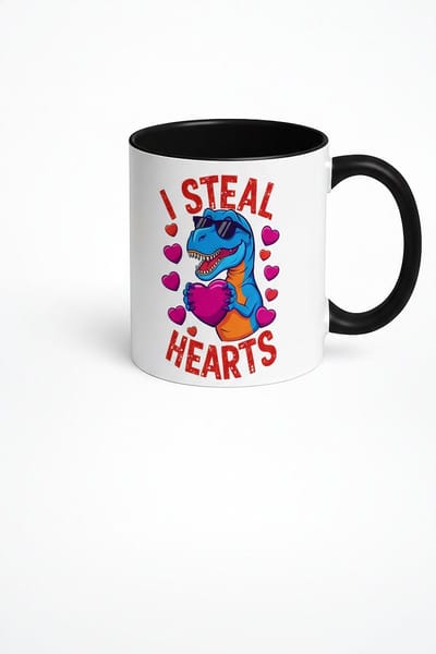 Grappige Dinosaurus Mok 'I Steal Hearts' T-Rex met Zonnebril & Harten - Uniek Valentijn Cadeau & Beker