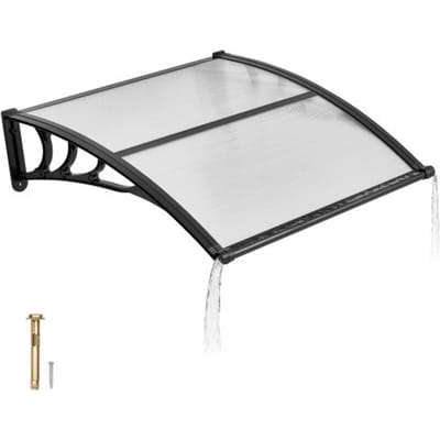 VEVOR luifel voor voordeur 965x1017 mm, aanbouwluifel, aanbouwluifel met afwatering en ABS-beugel, bescherming tegen regen, sneeuw en zon, polycarbonaat deurluifel voor veranda en terras, transparant