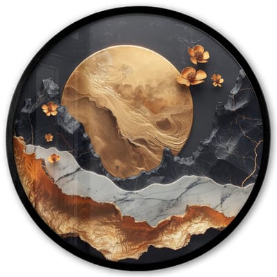 Poster in lijst Rond - Fotolijst 40x40 cm - Posters - Kunst - Goud - Modern - Abstract - Ronde posterlijst zwart - Decoratie - Wanddecoratie woonkamer - Muurdecoratie slaapkamer