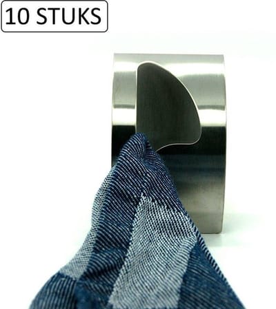 Benson Set van 10 handdoekhaken - geborsteld RVS - 50 x 85 mm - strak design