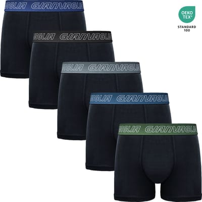 Heren Boxershorts - 5 Pack - Katoen - Maat XL - Zwart - Effen - Gekleurde Band - Ondergoed Heren - Onderbroeken Heren