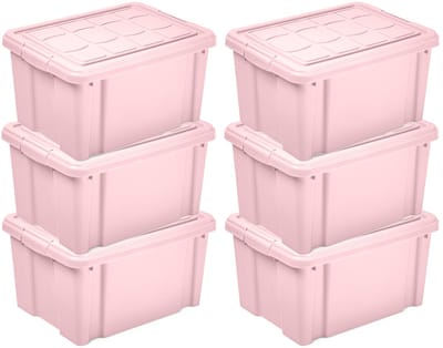 Plasticforte Multi Storage Opslagbox met deksel - 6x - roze - 16 liter - 40 x 30 x 21 cm - kunststof - opbergdoos - opbergen