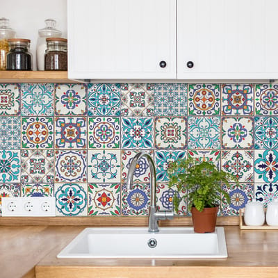 Zelfklevende tegelmuurstickers voor keuken en badkamer - 60 Ludivina Azulejo tegelstickers - 60 stickers 20x20cm
