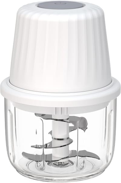 Elektrische uiensnijder, uienhakmolen, groentehakmolen, mixer, multifunctionele hakmolen, 400 ml, werkcontainer met type C-oplaadkabel voor vlees, uien, knoflook, noten (wit)