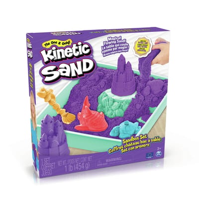 Kinetic Sand - Zandbak-set met 454 g paars origineel Kinetic Sand opbergzandbak 4 vormen en gereedschap - Sensorisch speelgoed