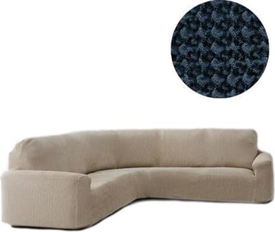 Bankhoes Milos voor Ronde Hoekbank - Marineblauw - Breedte 360-540cm - Hoogte 80-100cm - Extreme Stretch Bankhoezen