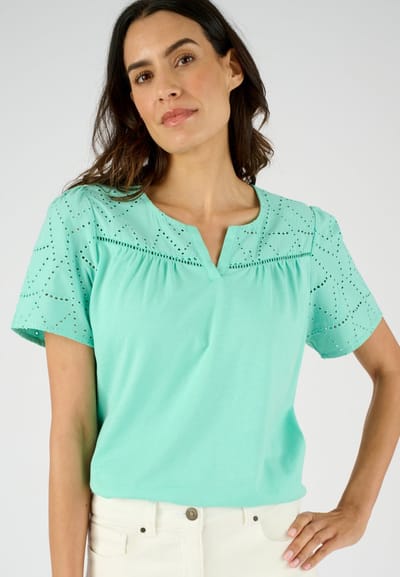 Damart - T-shirt met Engels borduurwerk van zuiver katoen - Dames - Blauw - XS