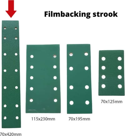 Schuurpapier filmbacking - strook 70 x 420 mm - korrel 400 – 50 stuks – duurzaam -professionele kwaliteit - met aluminium oxide korrel - onscheurbaar - schuren auto, camper, scooter enz