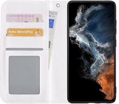 Hoesje - Met Pasjeshouder - Geschikt voor Samsung Galaxy S22 Plus - Luxe Bookcase Portemonee - Flip Case - Kunstleer Book Case - Flipcase - Book Cover - Walletcase - Portemonneehoes - Wit