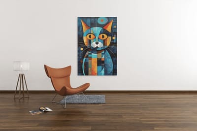 Canvas Schilderij Dieren - Abstracte Kat - Portret - Kleurrijk - 120x80x2 cm