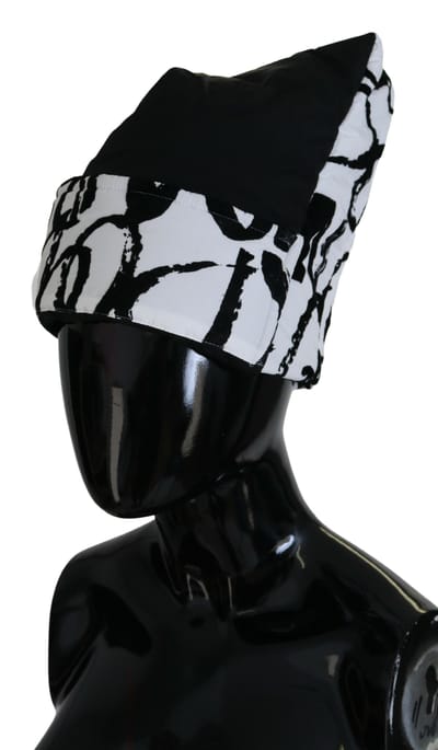 Abstract Print Beanie Zwartwit