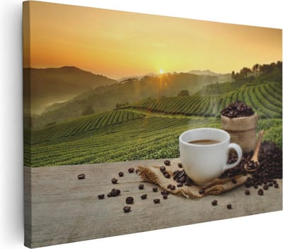 Artaza Canvas Schilderij Landschap - 30x20 cm - Klein - Wanddecoratie Natuur - Muurdecoratie Koffie - Kamer Accessoires Zonsondergang