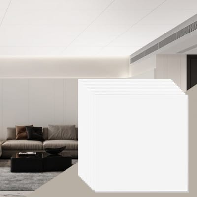 VEVOR Plafondtegels, 12 stuks 24 x 24 inch, systeemplafondtegels gemaakt van hoogwaardig PVC-schuim, brandwerend, goede flexibiliteit en eenvoudige installatie, plafondbekleding voor thuis-/kantoordecoratie, glad wit