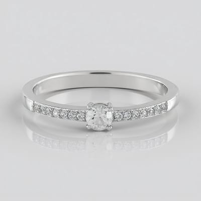 Cavill - Zilveren ring geplatineerd 925 Sterling Zilver met 0,38 ct Cambodjaanse ronde zirkoon - 0,546 ct totaal sprankelende elegante damesring