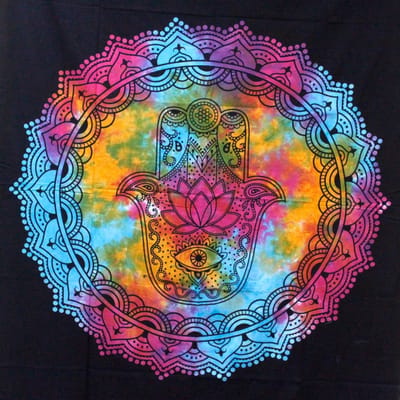 Tweepersoons Katoenen Sprei - Zwarte Hamsa - Muurbevestiging - Wandkleed - 230x200 cm