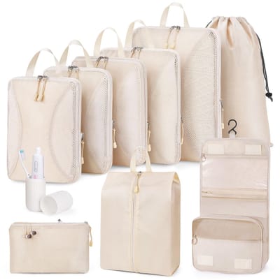 Dailygoods- Bagage-organizer 10-delige set - Comprimeerbare Blokken - Verpakkingstassen - Toilettas - Waterdicht Etui - Ruimtebesparend systeem - Inpakzakken