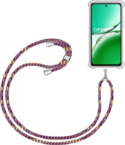 Telefoonkoord + Hoesje Geschikt voor OPPO Reno 12 F / Reno 12 FS - Lengte Verstelbaar - Telefoonketting - Shock Proof Case - Paars