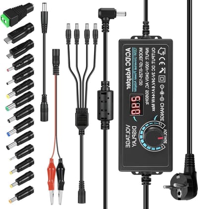 Verstelbare Voeding 3V-24V 6A 144W Universele Adapter met LED Spanning Weergave en 14 Tips voor Elektronica Thuis, Geschikt voor Diverse Apparaten