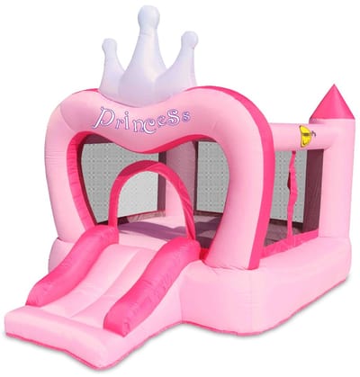Happy Hop Princess springkussen met glijbaan - Springkussen voor kinderen - Springkasteel - Springkussen met blazer