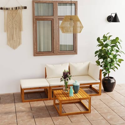 vidaXL - 4-delige - Loungeset - met - kussens - massief - acaciahout - crème