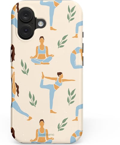 Casetastic hoesje geschikt voor Apple iPhone 16 - MagSafe - Dubbellaagse bescherming - Yoga zen - Fashion Case - Crème Lichtgrijs Lichtblauw
