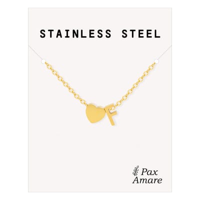 Letter F Ketting Goudkleurig - Stainless Steel - Initiaal & Hartje Hanger - Initialen Ketting op Cadeau Kaartje - Pax Amare