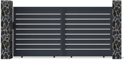 Vente-unique Elektrische schuifpoort in opengewerkt aluminium L374 x H183 cm donkergrijs - PRIMO