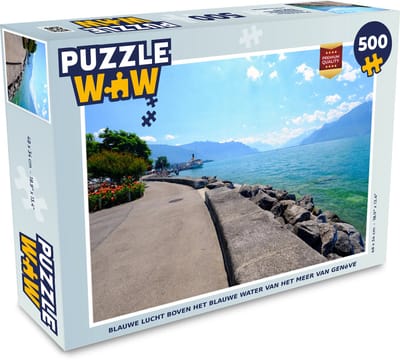 Puzzel Blauwe lucht boven het blauwe water van het Meer van Genève - Legpuzzel - Puzzel 500 stukjes