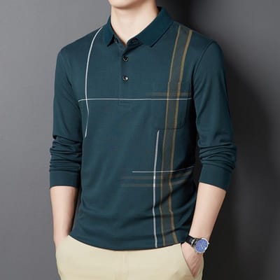 T-shirt d'automne à manches longues avec revers en coton pour homme d'âge moyen et âgé XXXXL black