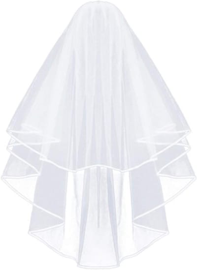 Dubbele witte lintrand trouwsluier voor een elegante bruiloft, vrijgezellenfeest en fotoshoots