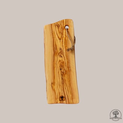 Wood and Olives - Houten Snijplank met Ophangring - Olijfhout - Handgemaakt - 16-18x45 cm