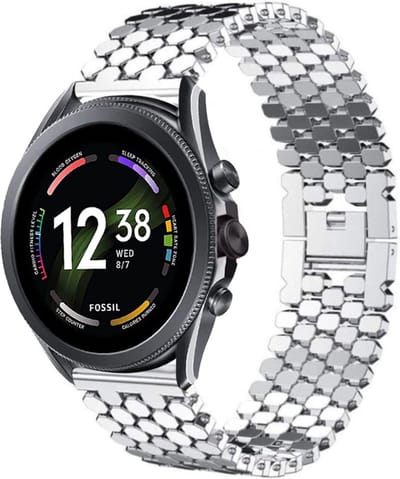 Strap-it Stalen schubbenpatroon bandje - geschikt voor Fossil Gen 6 44mm / Gen 5e 44mm / Gen 5 - zwart