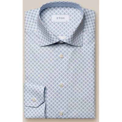Eton Overhemd Signature Poplin Medallion Pattern Cutaway Collar Blauw / male