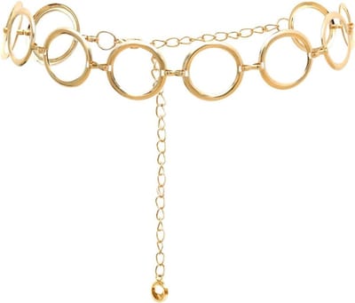 Moderne Dames Mode Ceintuur met Keten en Metalen Ring - Verstelbare Tailleband voor Feest, Bruiloft en Dagelijks Gebruik in Goud en Zilver