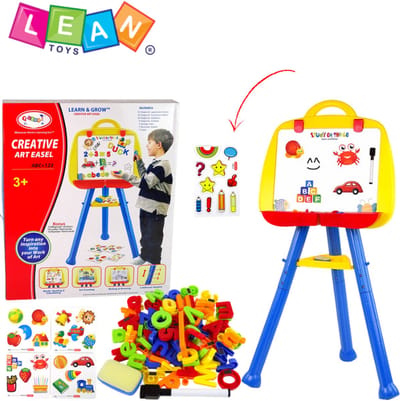 LeanToys – Magnetisch Staand Whiteboard & Schoolbord voor Kinderen – Inclusief Magnetische Letters, Cijfers, Rekentekens, Markers, Spons, Kaarten & Accessoires – Educatief Speelgoed – Verstelbaar – Speel- en Leerbord + Gratis E-Book