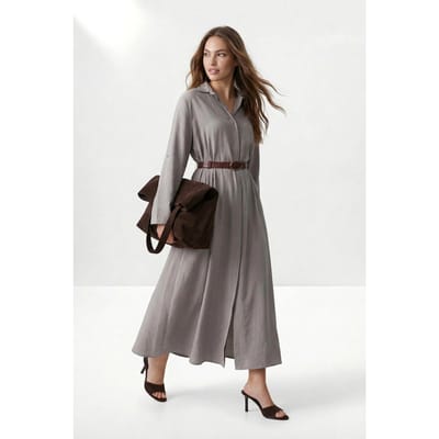 Damesjurk in bruin, plat model, maxi-blouse, lange blousejurk, geschikt voor hijab