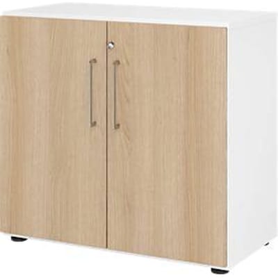 Kasten Breno, 2 OH, afsluitbaar, 28 kg per plank, B 800 x D 420 x H 748 mm, wit/eiken