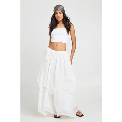 boohoo Dames Chiffon gelaagde maxi-rok met ruches | Ivoor | Maat: 38