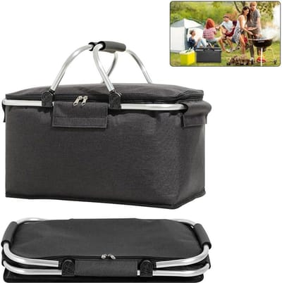 Vouwbare Winkelmand - 18 Liter Thermische Picknickmand met Deksel, Aluminium Stangen, Handvatten en Rits - Ideaal voor Boodschappen en Outdoor Activiteiten
