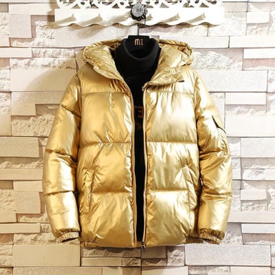 Gewatteerde jas met capuchon Verdikte winter Gewatteerde jas Modieus Trendy Heren Warm Glanzende gewatteerde jas M