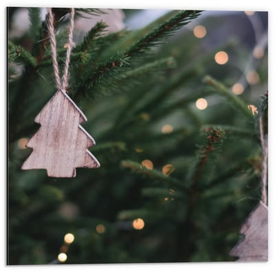 Dibond - Houten Kerstversiering - 50x50cm Foto op Aluminium (Wanddecoratie van metaal)
