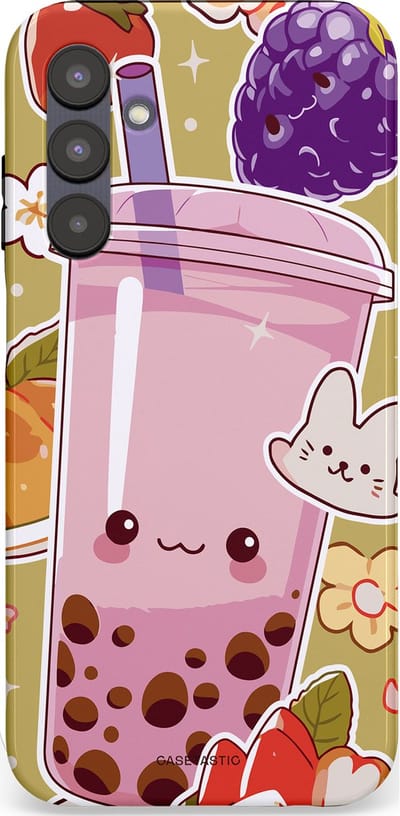 Casetastic Hoesje Geschikt voor Samsung A25 - Stijlvolle Beschermende Duo-layer Case - Roze Rode Kawaii Bubbletea Korea