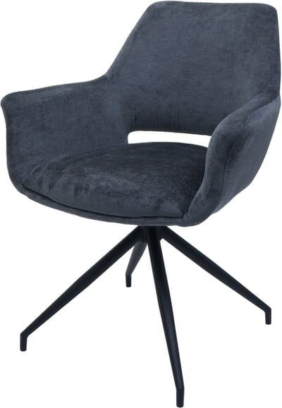 Eetkamerstoel MCW-M53, keukenstoel gestoffeerde stoel met armleuning, draaibare autostand, metalen stof MVG ~ donkergrijs