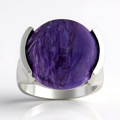 Cavill - Zilveren ring met 9,677 ct Russische Paarse Charoite - 925 Sterling Zilver - Ronde Cabochon - Luxe Middelmaat Sieraad