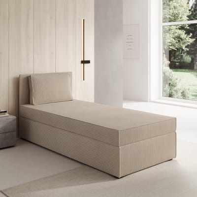 Meubella - Pelvio - Bospring opbergruimte - Ribstof beige - 90x200 cm