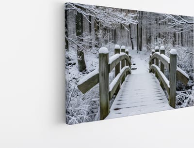 Saammp Canvas Schilderij - Brug in de winter - Landschap - Natuur - 45x30 - Foto op canvas - Wanddecoratie - Muurdecoratie Woonkamer - Slaapkamer decoratie - Canvas Print